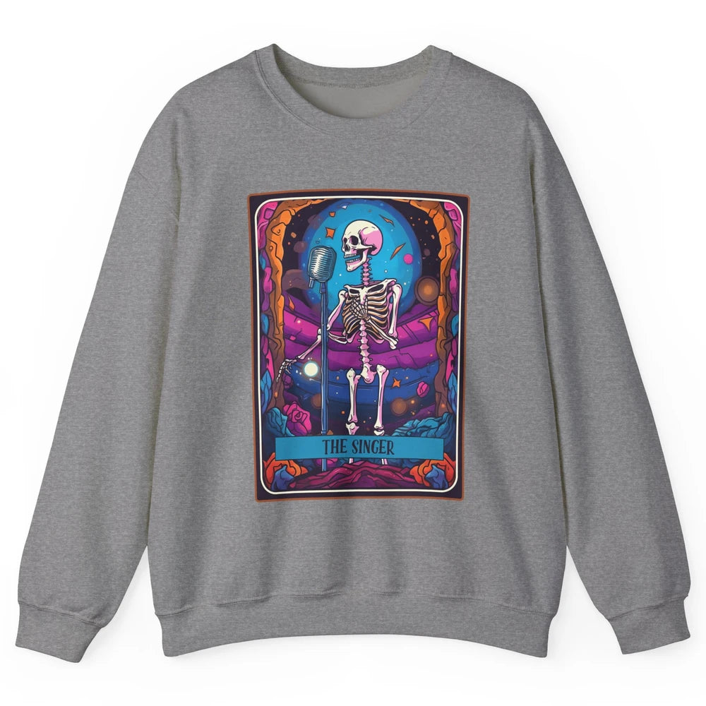 Retro Skeleton Singing The Singer Tarot Card Halloween Unisex Crewneck Sweatshirt