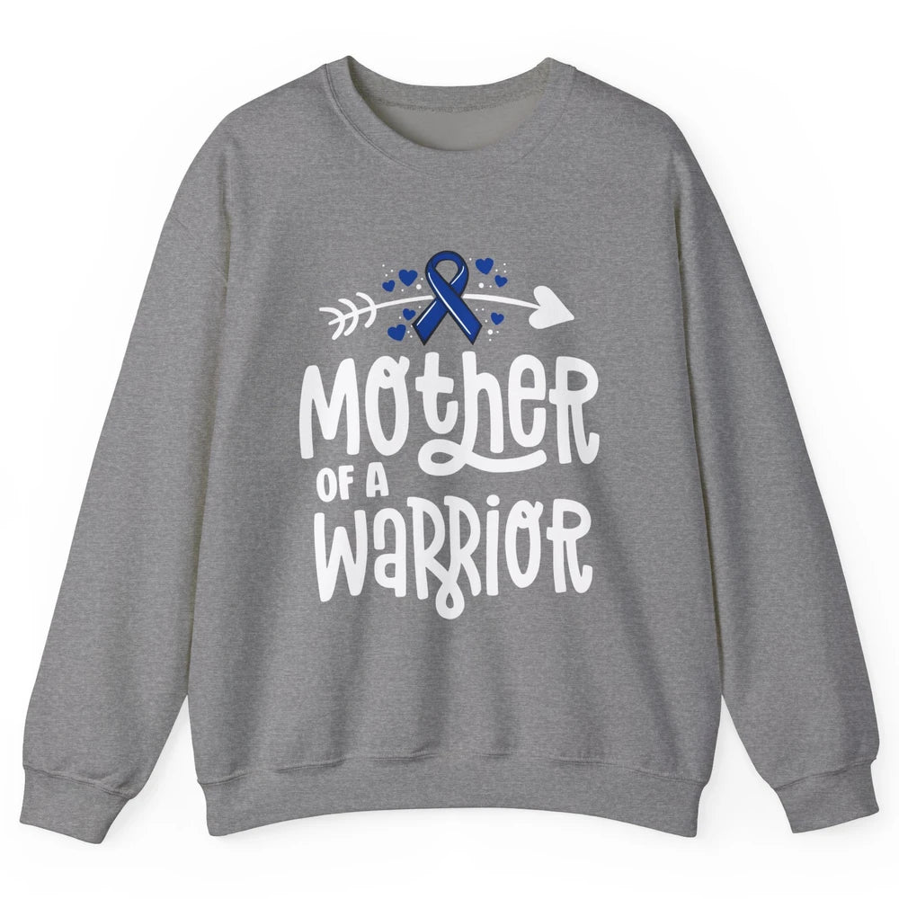 Warrior Mother Colon Cancer Colorectal Dark Blue Ribbon Unisex Crewneck Sweatshirt