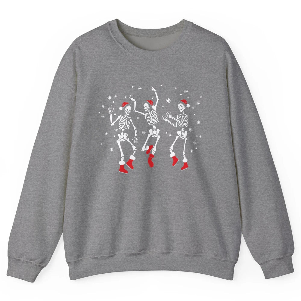 Funny Skeleton Christmas Dancing Snowflakes Santa Skeleton Unisex Crewneck Sweatshirt