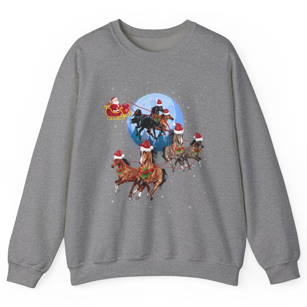 Merry Christmas Horse Drawn Sleigh Riding Santa Claus Xmas Unisex Crewneck Sweatshirt