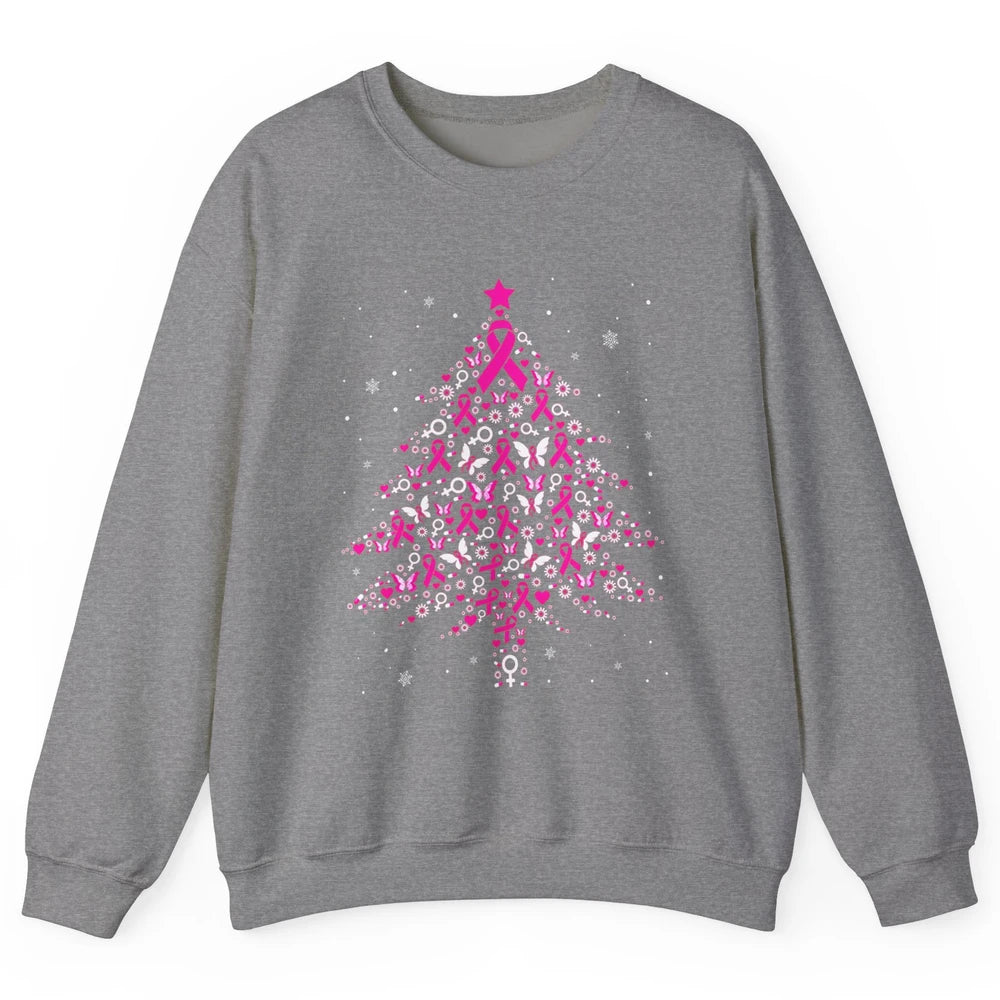 Breast Cancer Pink Ribbon Xmas Tree Breast Cancer Christmas Unisex Crewneck Sweatshirt