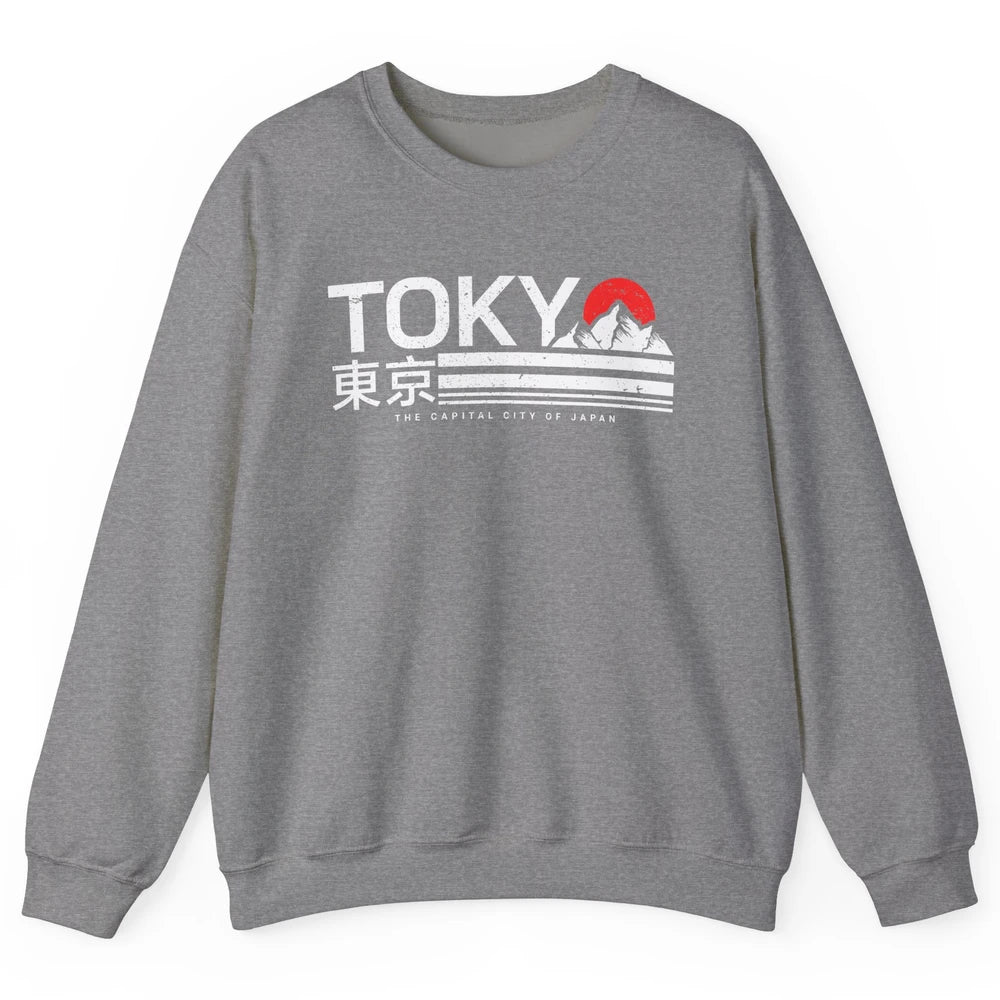 Vintage Sunset Mount Fuji Tokyo The Capital City Of Japan Unisex Crewneck Sweatshirt