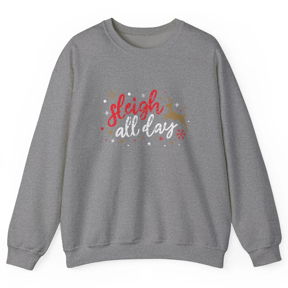 Sleigh All Day Xmas Reindeer Retro Merry Christmas Lights Unisex Crewneck Sweatshirt