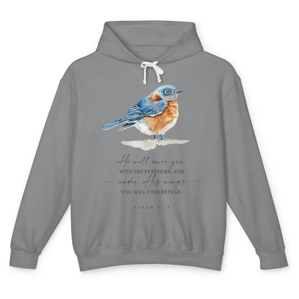 Christian He Will Cover You With His Feathers Bible Verse Unisex Lightweight Hoodie