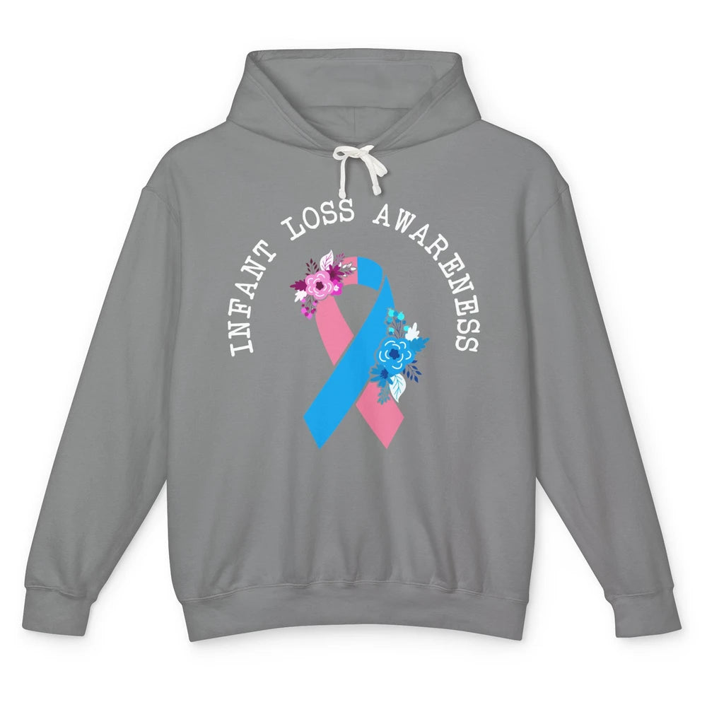 Infant Loss Awareness Floral Pink Blue Ribbon Rainbow Unisex Lightweight Hoodie