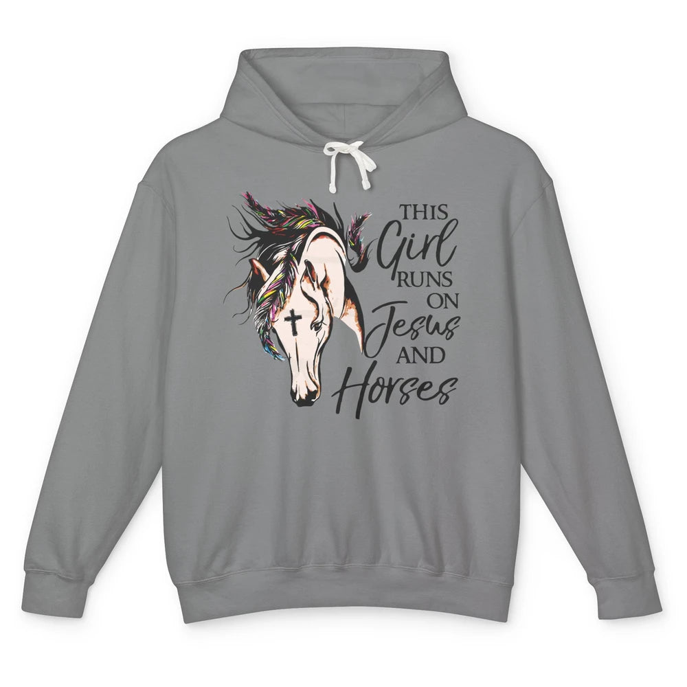 Christian This Girl Runs On Jesus And Horses Western Cowgirl Unisex Lightweight Hoodie