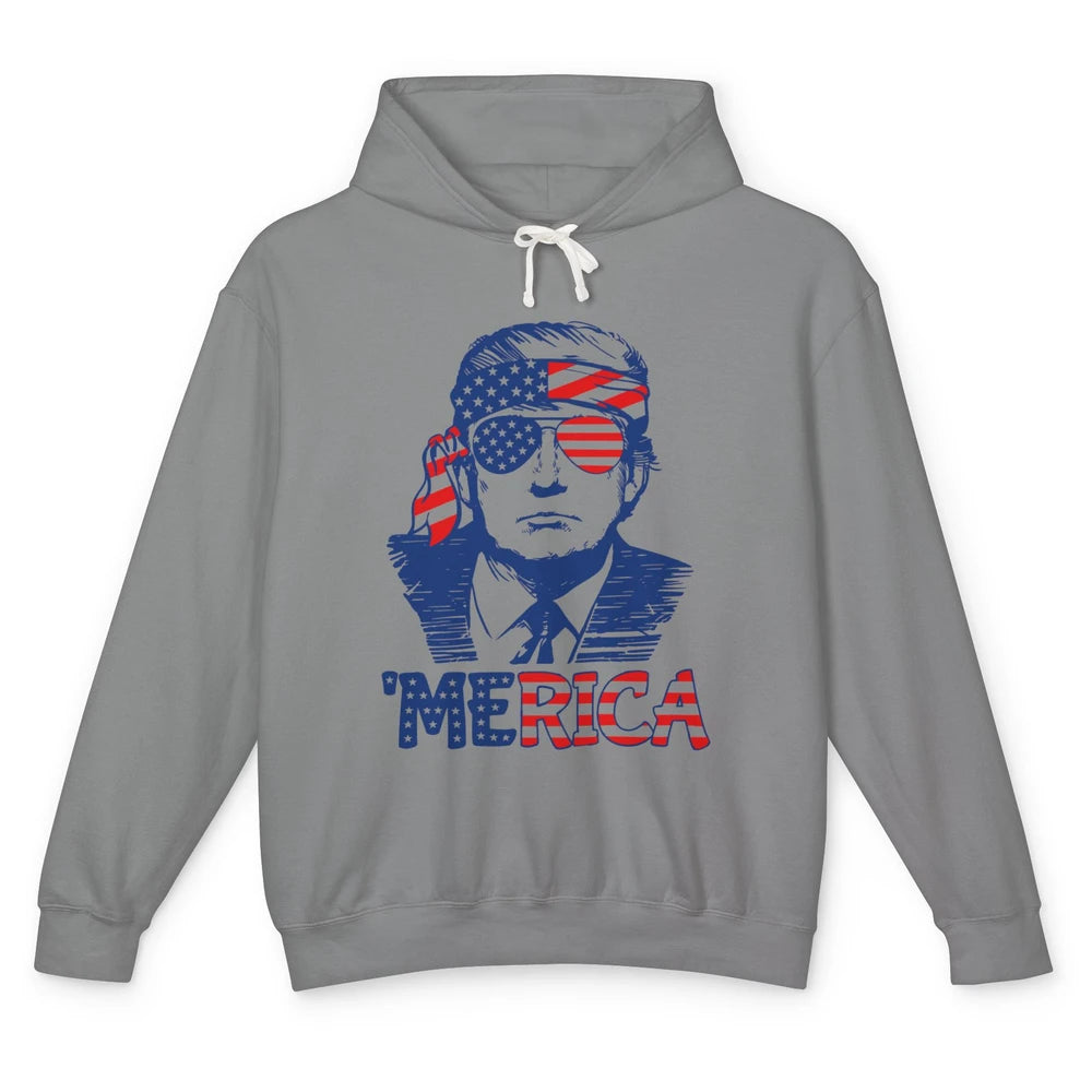 Retro Trump US Flag Glasses Merica July 4th Republican Gift Unisex Lightweight Hoodie