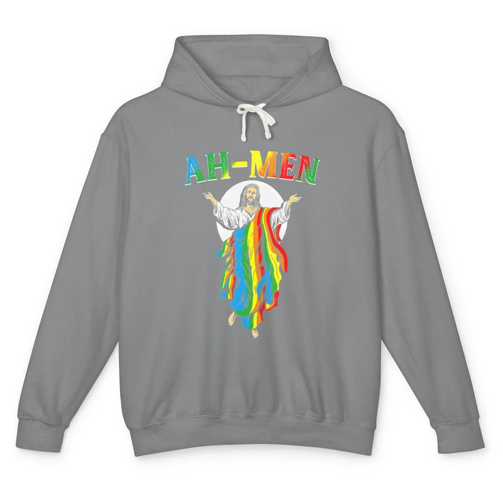 Ah Men LGBT Gay Pride Jesus Christian God Rainbow Flag Love Unisex Lightweight Hoodie