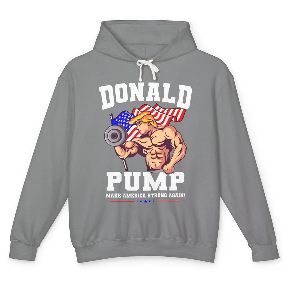 US Flag Donald Pump Make America Strong Again Trump 2024 Unisex Lightweight Hoodie