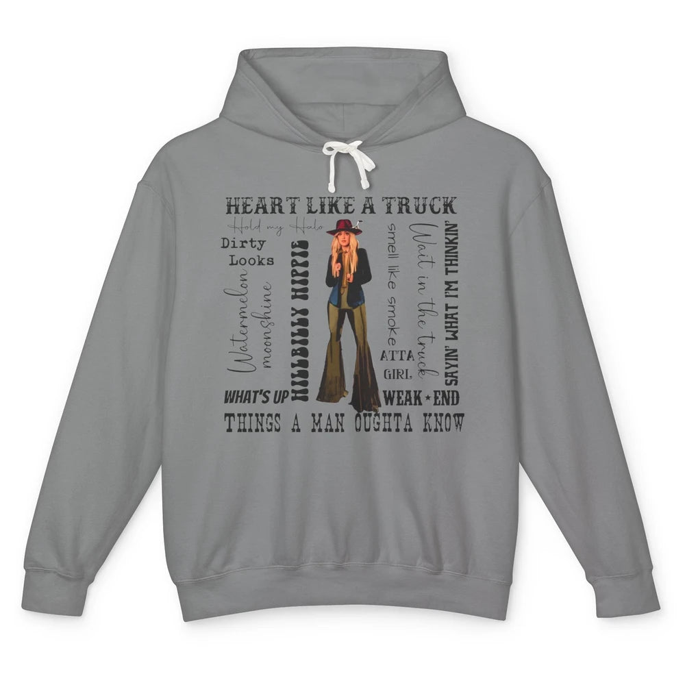 Retro Cowgirl He Said Wait In The Truck Western Country Unisex Lightweight Hoodie