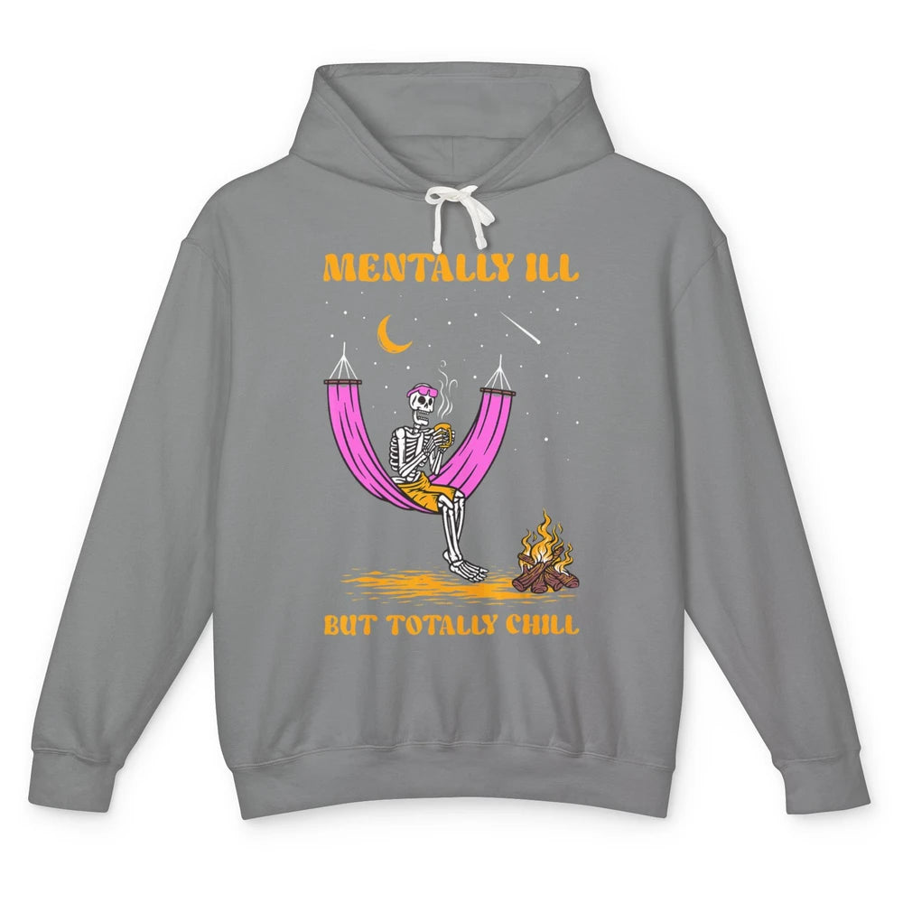 Mentally Ill Skeleton Fire Moon Mental Health Matter Therapy Unisex Lightweight Hoodie