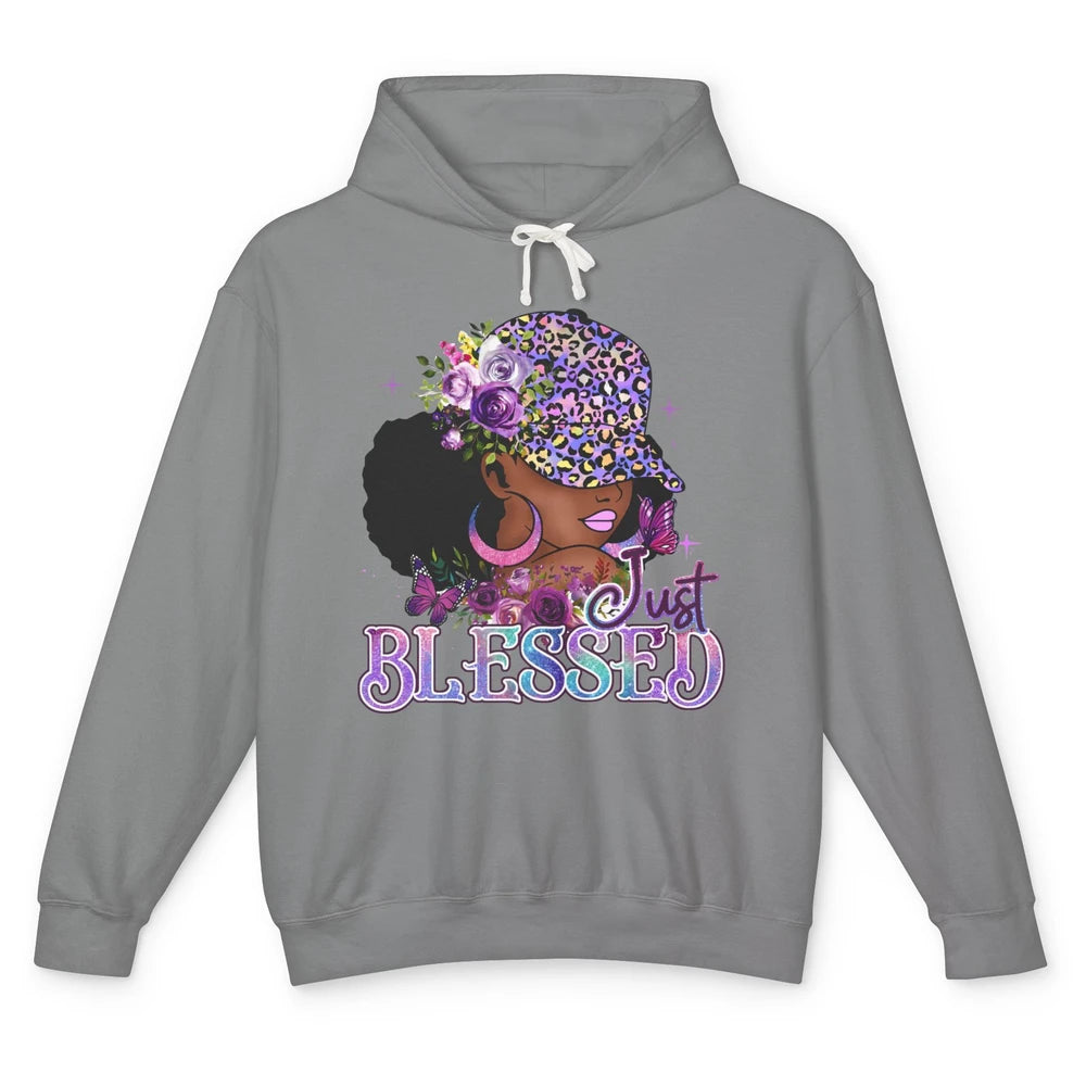 Floral Afro Black Girl Just Blessed Christian Afro American Unisex Lightweight Hoodie