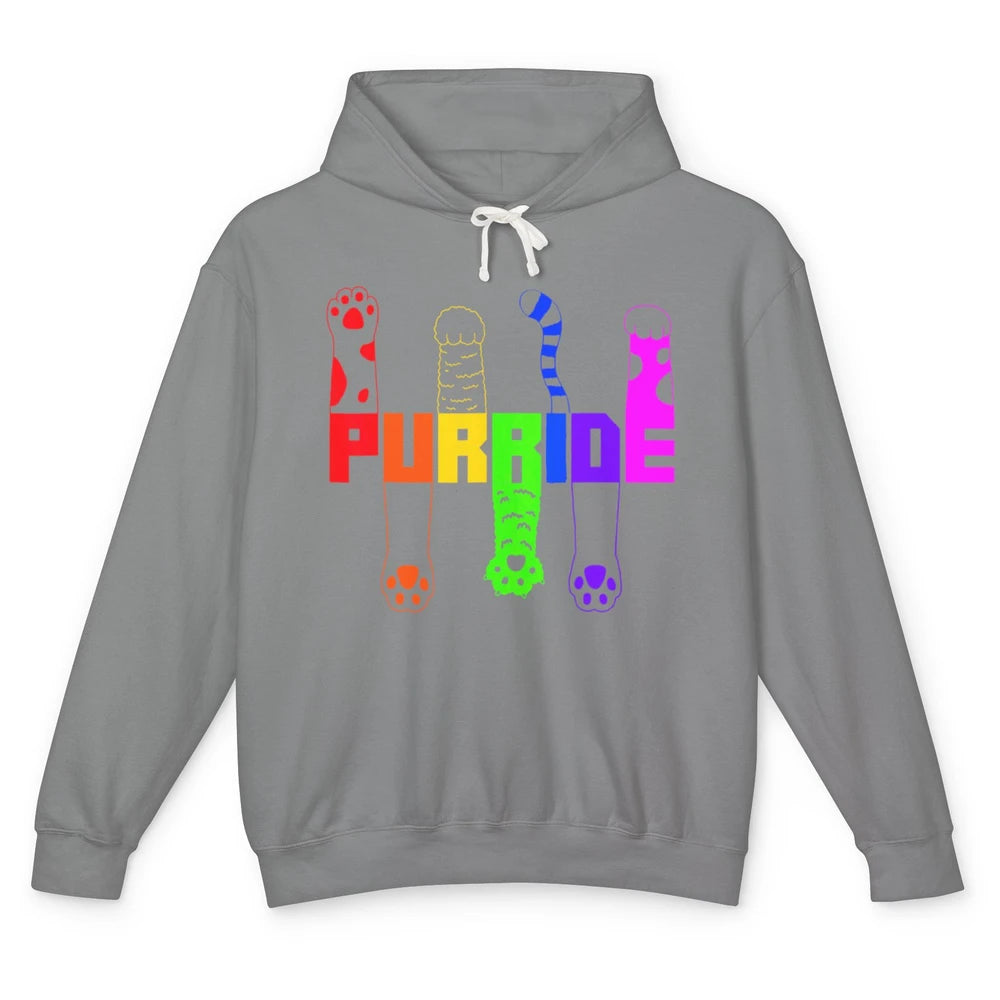 Kitten Purride Cat Paw LGBT Awareness Pride Month Rainbow Unisex Lightweight Hoodie