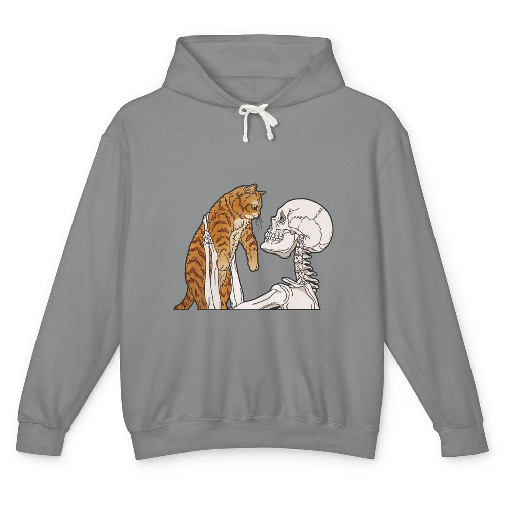 Cat And Skeleton Best Friends Of Cat Funny Orange Cat Kitten Unisex Lightweight Hoodie