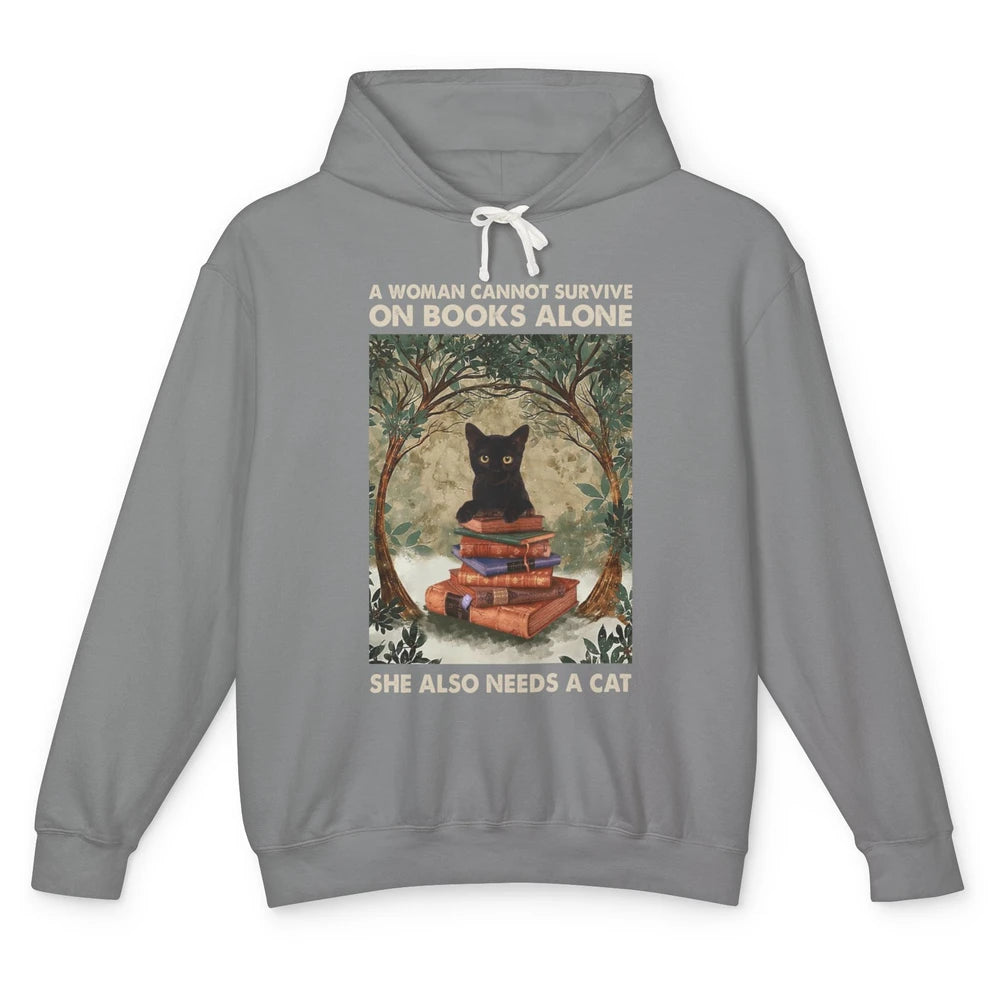 A Woman Cannot Survive On Books Alone She Also Needs A Cat Unisex Lightweight Hoodie