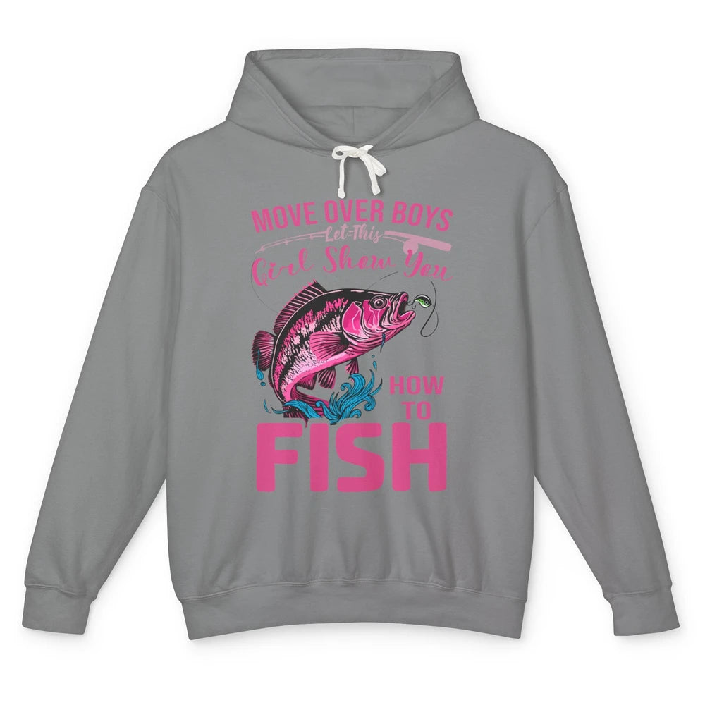 Bass Fishing Girl Show How To Fish Reel Girls Fish Fisherman Unisex Lightweight Hoodie