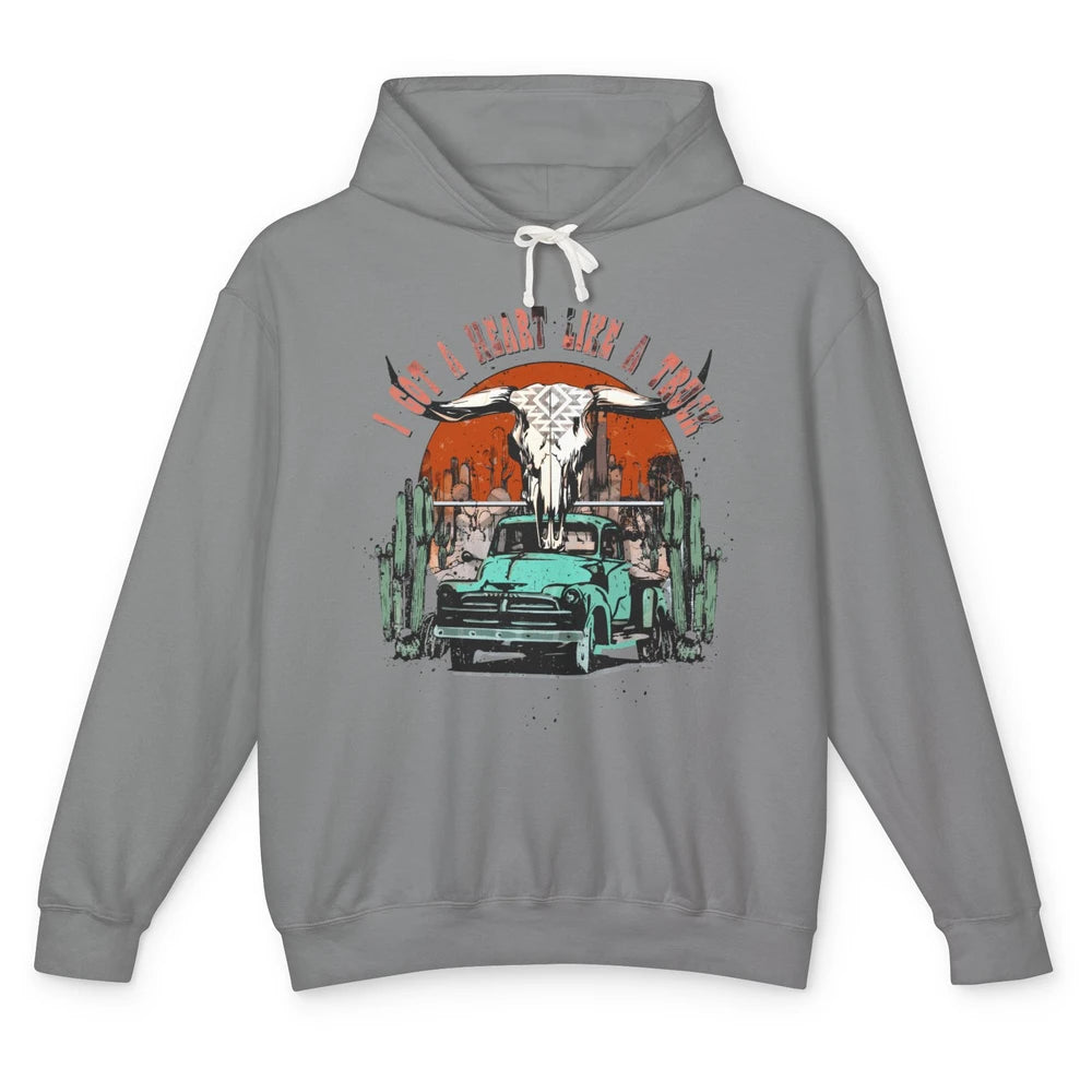 Desert Bull Skull Got A Heart Like A Truck Western Valentine Unisex Lightweight Hoodie