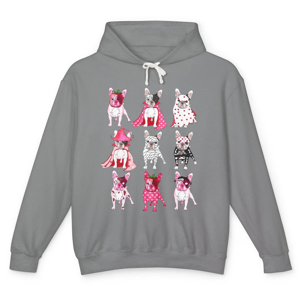 French Bulldog Valentine Frenchie Pink Spooky Valentines Day Unisex Lightweight Hoodie