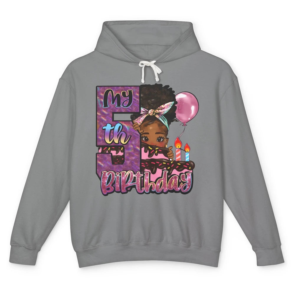 Little Black Girl My Fifth Birthday Party Afro Girl 5 Year Unisex Lightweight Hoodie