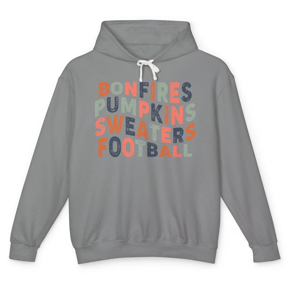 Retro Fall Bonfires Pumpkins Swaeaters Football Thanksgiving Unisex Lightweight Hoodie