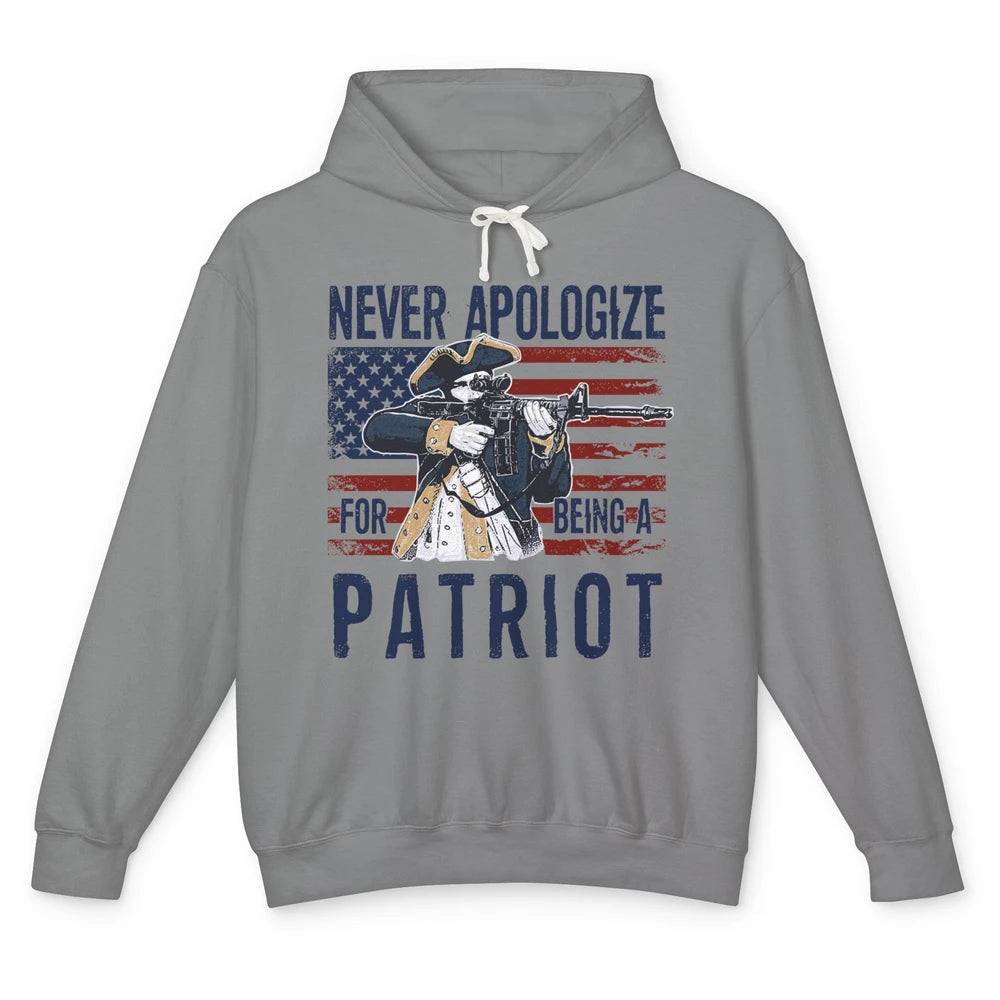 Never Apologize For Being A Patriot US Flag American Pride Unisex Lightweight Hoodie