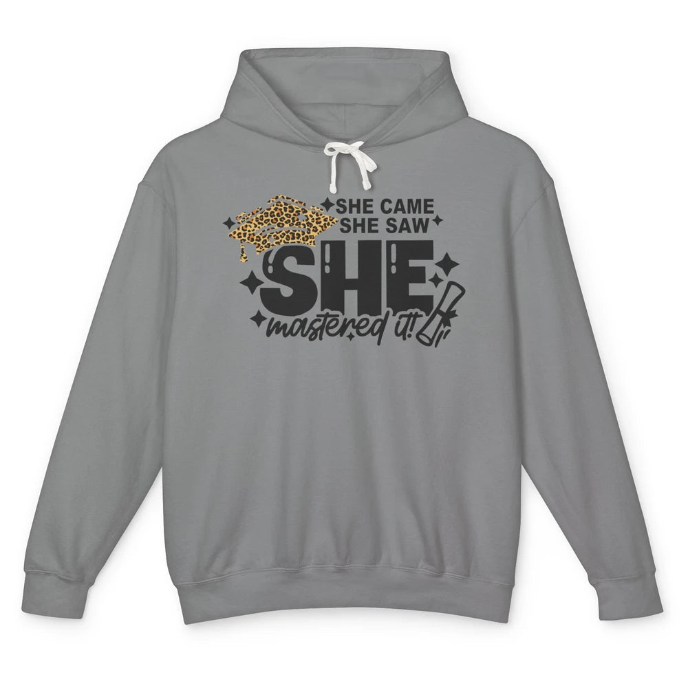 She Came She Saw She Mastered It Senior Graduation Leopard Unisex Lightweight Hoodie