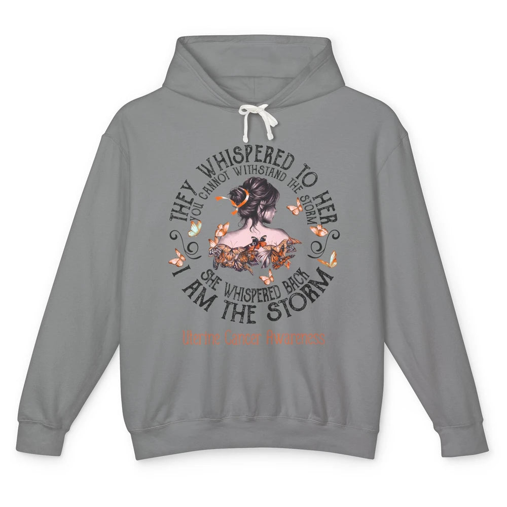 Peach The Storm Strong Woman Uterine Cancer Month Warrior Unisex Lightweight Hoodie