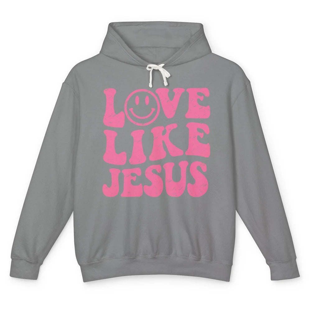 Groovy Love Like Jesus Smiling Face Christian Religious Unisex Lightweight Hoodie