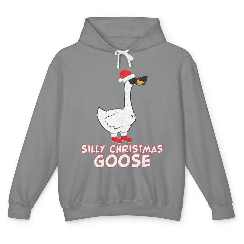 Merry Christmas Cute Silly Xmas Goose Sunglasses Santa Hat Unisex Lightweight Hoodie