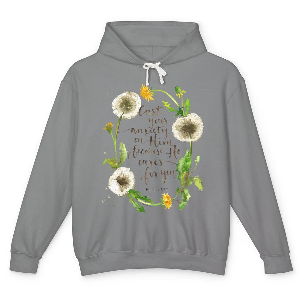 Floral Christian Faith Cast Your Anxiety On Him Bible Verse Unisex Lightweight Hoodie