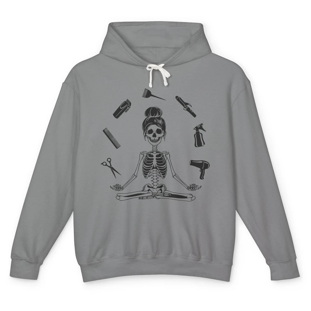 Funny Hairstylist Skeleton Yoga Hairdresser Cosmetology Unisex Lightweight Hoodie