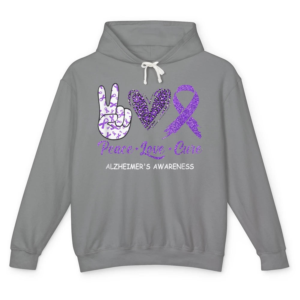 Peace Love Cure Purple Ribbon Alzheimer Disease Awareness Unisex Lightweight Hoodie