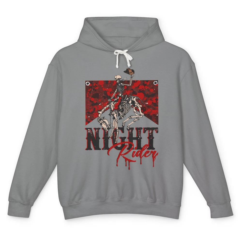 Cowboy Skeleton Bucking Horse Night Rider Western Halloween Unisex Lightweight Hoodie