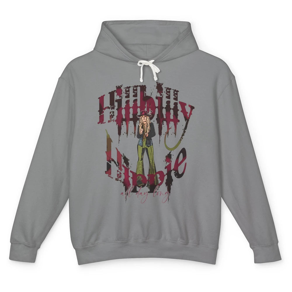 Retro Cowgirl Hillbilly Hippie All Day Long Western Country Unisex Lightweight Hoodie