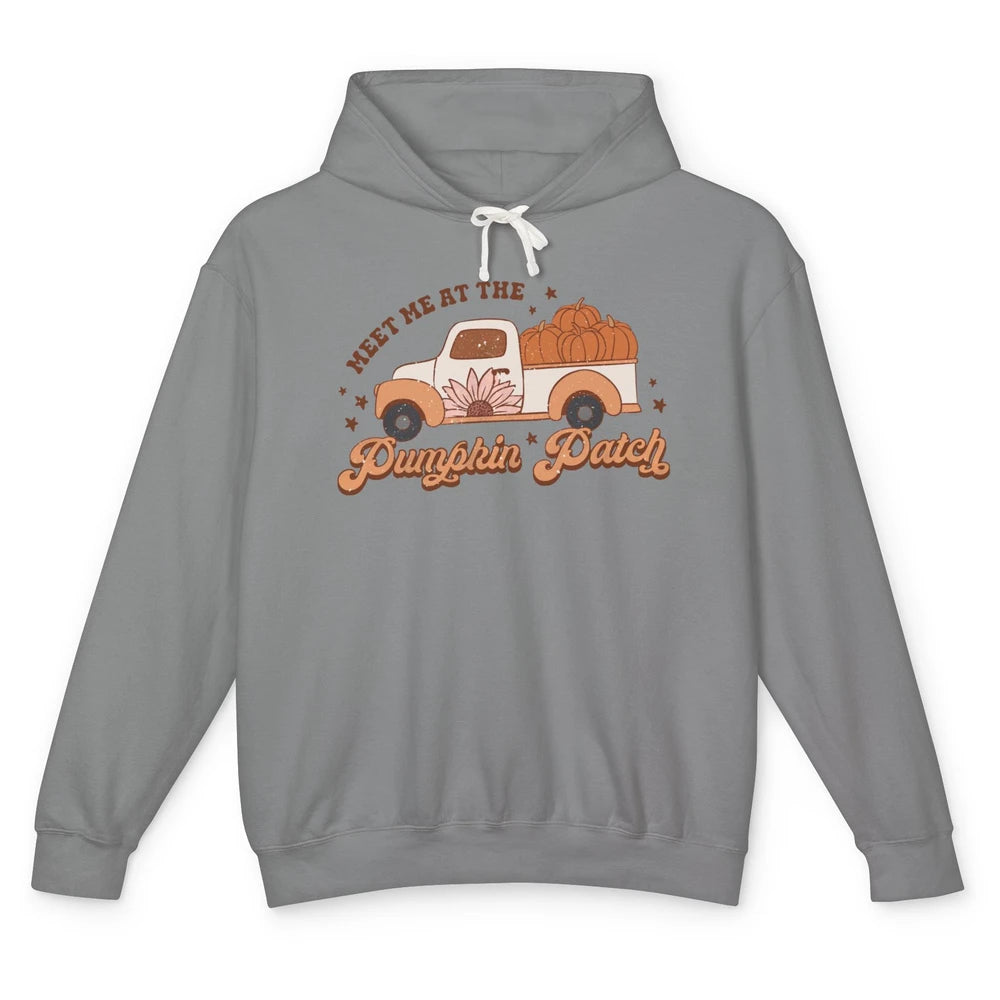 Retro Pumpkin Truck Meet Me At Pumpkin Patch Fall Halloween Unisex Lightweight Hoodie