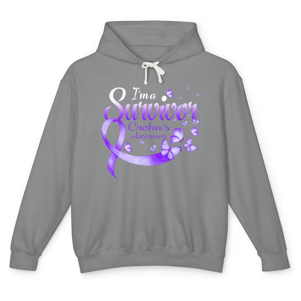 Survivor Butterfly Ribbon Warrior Crohns Disease Awareness Unisex Lightweight Hoodie