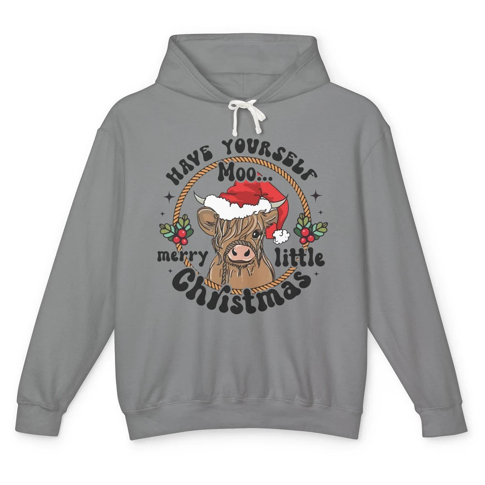 Have Yourself Merry Little Christmas Cow Santa Hat Xmas Gift Unisex Lightweight Hoodie