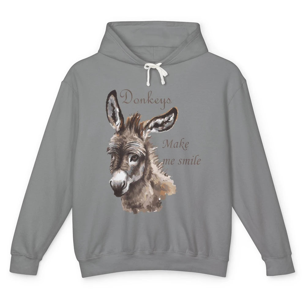 Watercolor Donkey Make Me Smile Farming Life Farm Animal Unisex Lightweight Hoodie