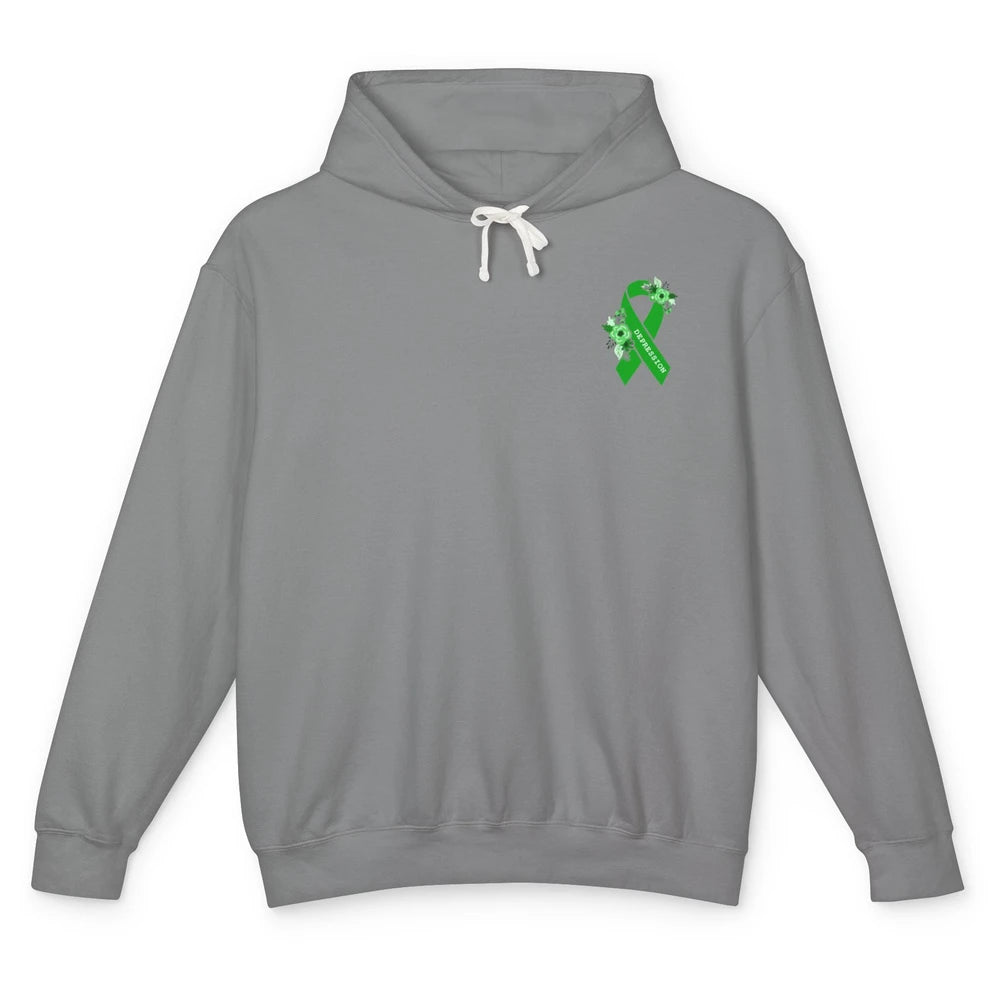 Depression Awareness Floral Green Ribbon Depression Support Unisex Lightweight Hoodie