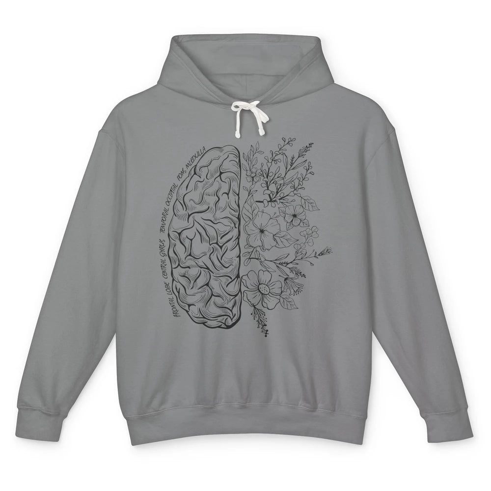 Brain Anatomy With Flowers Nursing School Doctor Neurologist Unisex Lightweight Hoodie