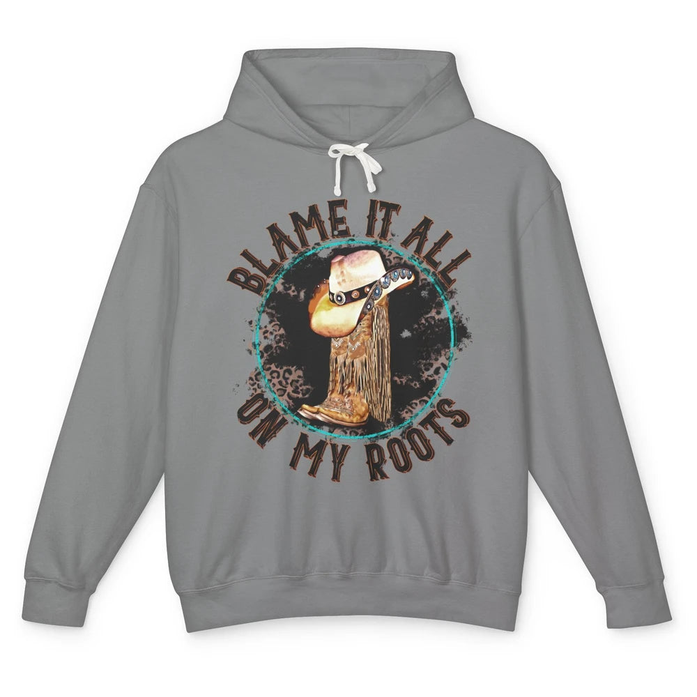 Retro Leopard Cowboy Boots Blame It On My Roots Western Girl Unisex Lightweight Hoodie