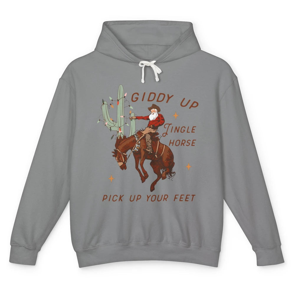 Cowboy Santa Horsing Giddy Up Jingle Horse Christmas Cactus Unisex Lightweight Hoodie