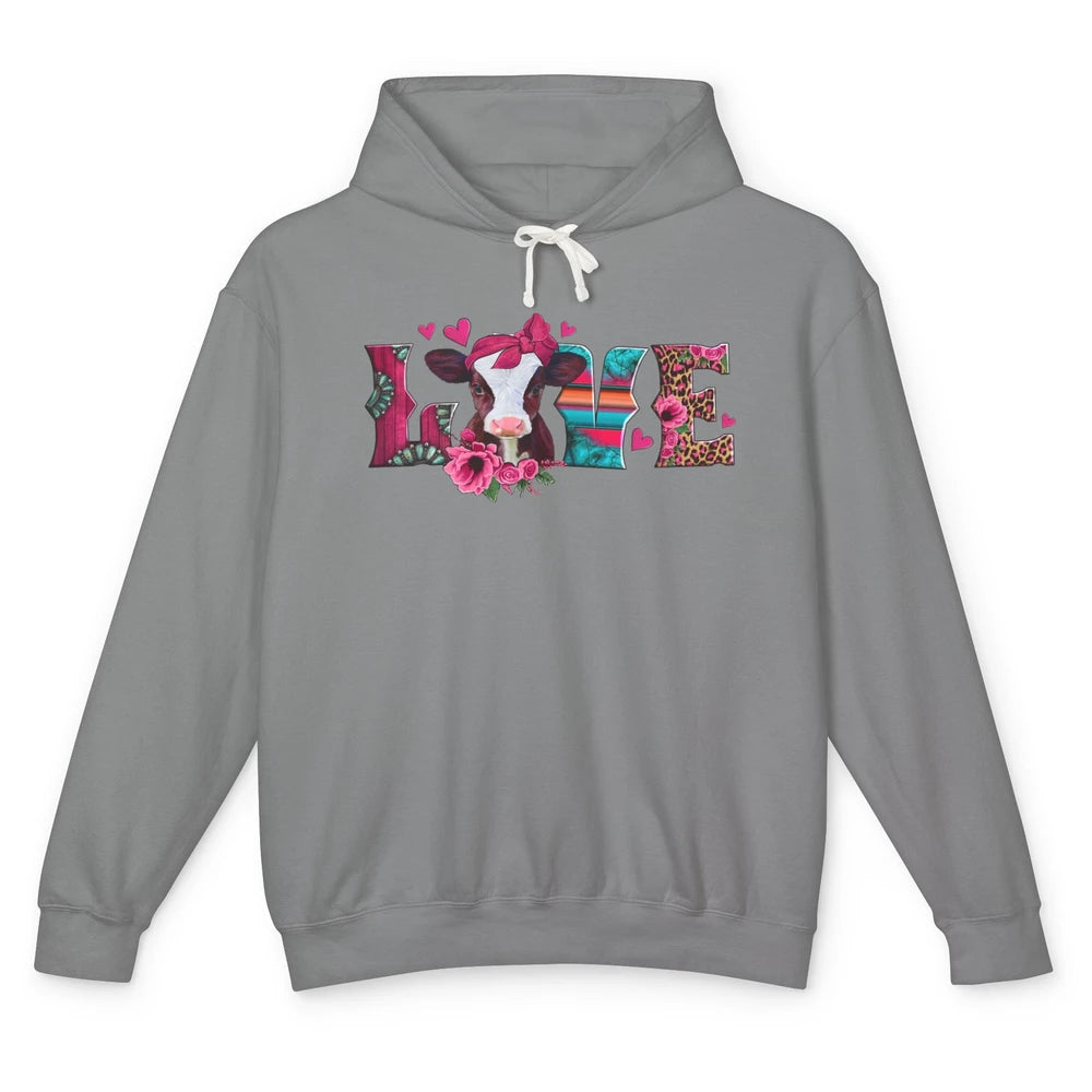 Pink Leopard Love Baby Calf Western Valentines Farm Animals Unisex Lightweight Hoodie