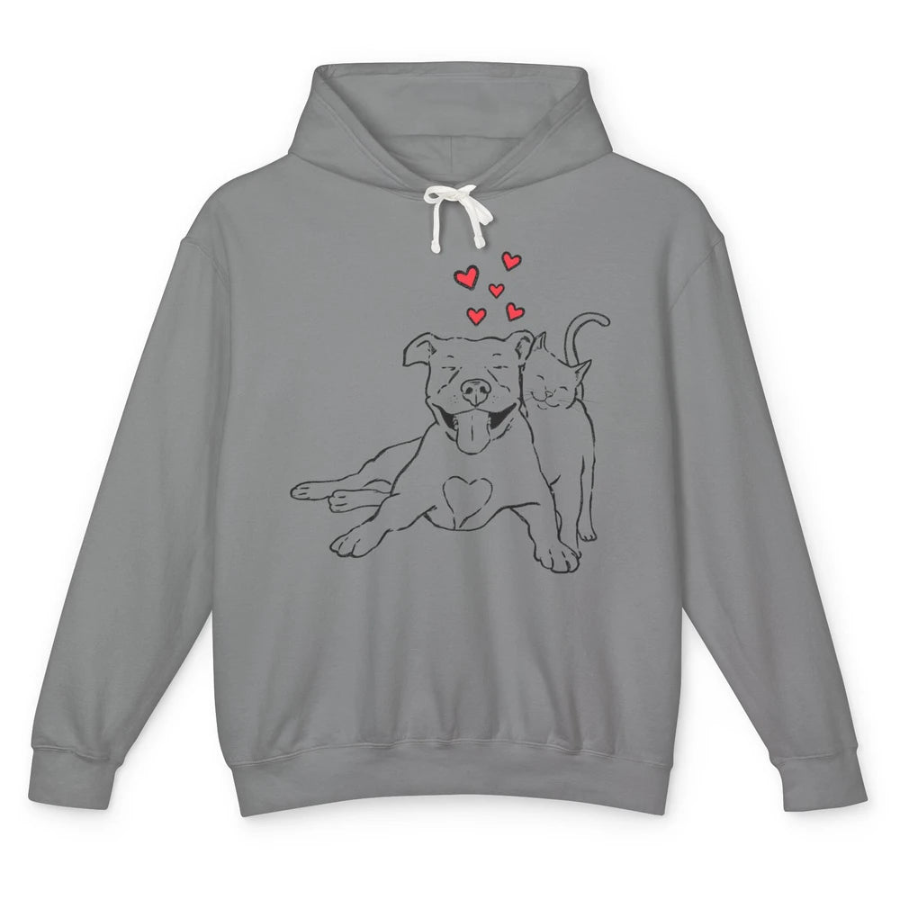 Pittie And Kitty Cute Pitbull Cats And Dogs Lovers Gift Unisex Lightweight Hoodie