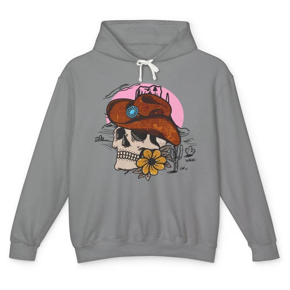 Skull Desert Cactus Cowboy Gemstone Hat Western Country Girl Unisex Lightweight Hoodie