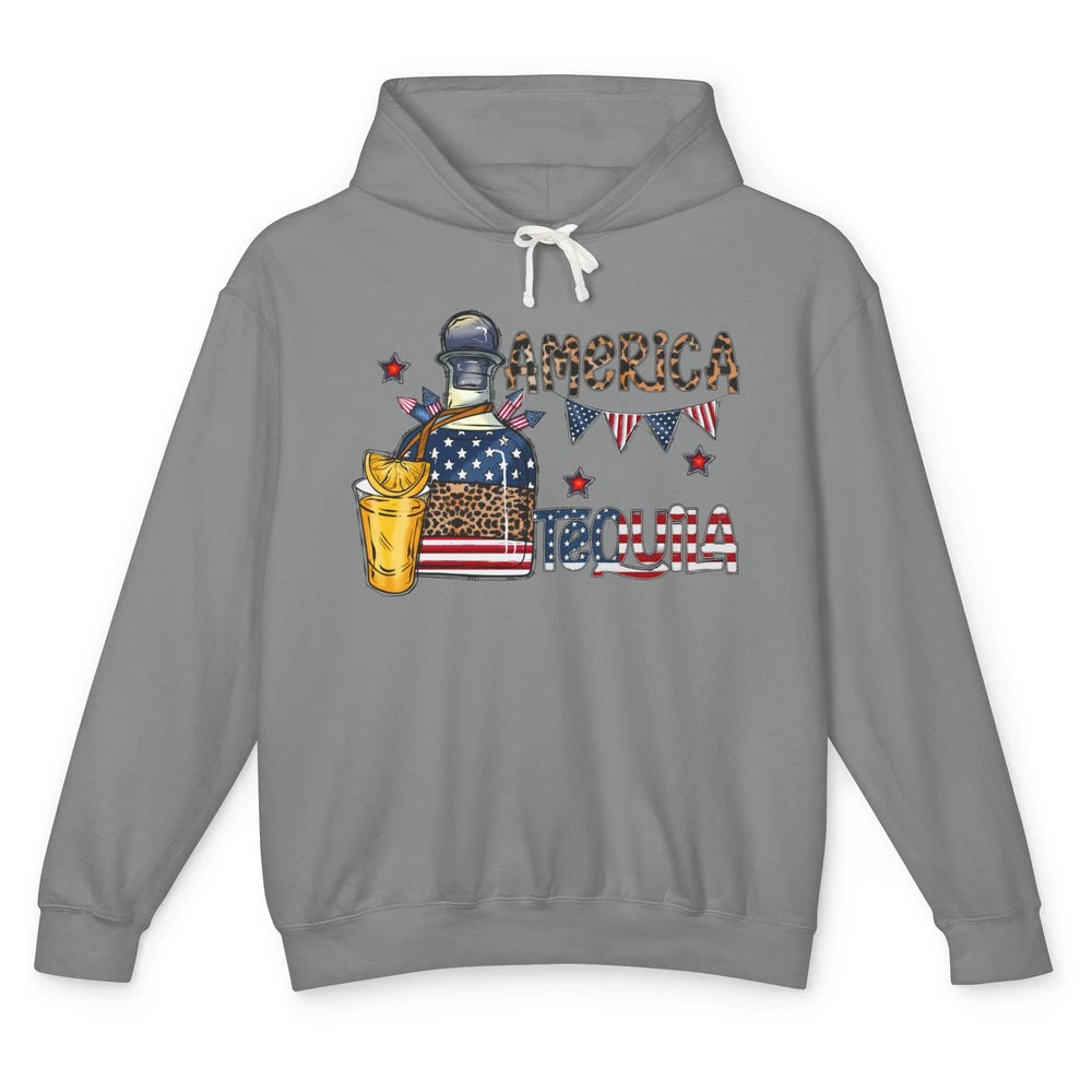 America Tequila Leopard Western Country 4th Of July Party Unisex Lightweight Hoodie