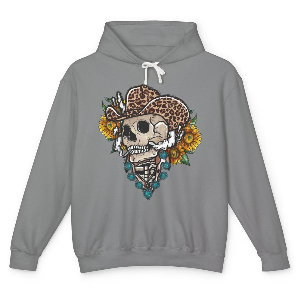 Sunflower Leopard Cowboy Skull Gemstone Western Country Gift Unisex Lightweight Hoodie