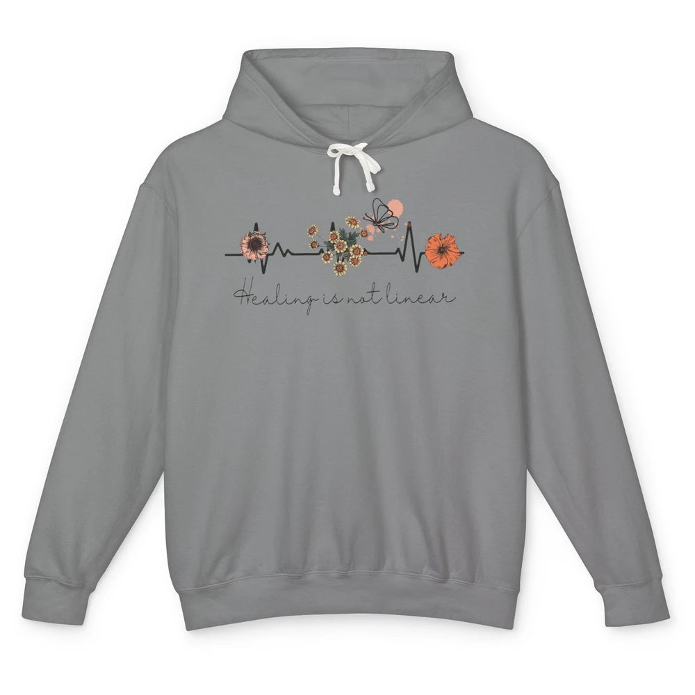 Healing Is Not Linear Flower Mental Health Matter Therapist Unisex Lightweight Hoodie