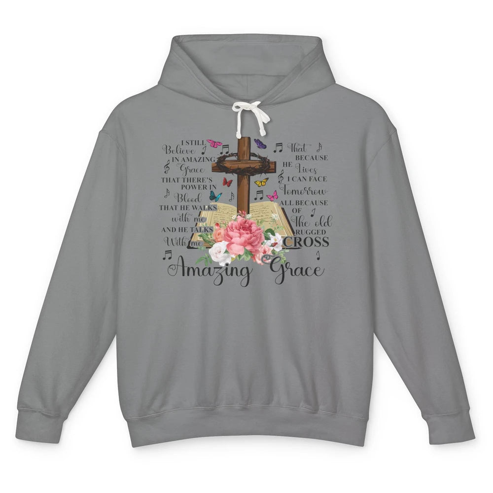 Christian Floral Cross I Still Believe In Amazing Grace Unisex Lightweight Hoodie