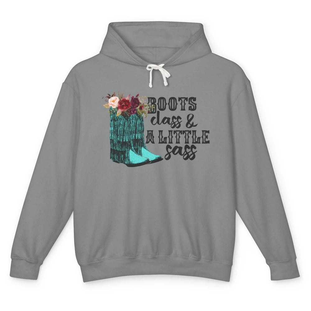 Floral Cowgirl Boots Class A Lil Sass Western Country Girl Unisex Lightweight Hoodie